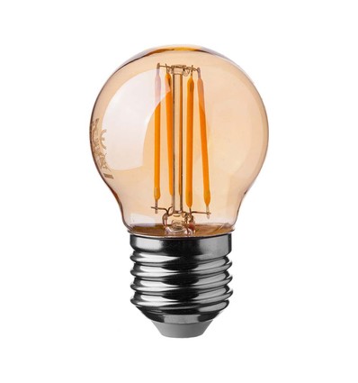 E27 4W LED kronepære - G45, kultråd, 2200K, ravfarget