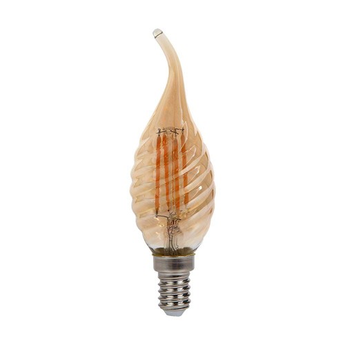 E14 4W Filament LED kronepære - Candle tip, amber glass, 2200K, Ø3,5cm