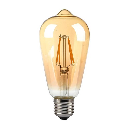 E27 8W LED-pære - ST64, filament, ravfarget glass, ekstra varm 2200K