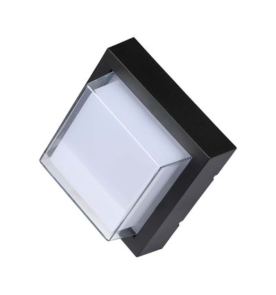 7W LED vegglampe - 3000K, svart, firkant.