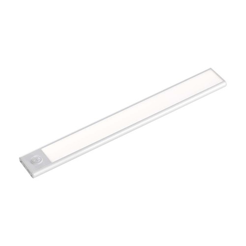30cm 1,5W LED skaplampe med PIR sensor - 5V, 110lm, 3000K, oppladbar, sølv, magnetisk montering