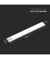 30cm 1,5W LED skaplampe med PIR sensor - 5V, 110lm, 4000K, oppladbar, sølv, magnetisk montering