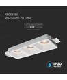 3xGU10 innfellingsspot i gips - Firkantet, hvit, uten lyskilde, hullmål: 285x105mm