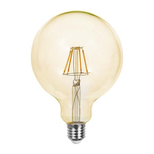 E27 12W G125 LED filament pære - Amber glass, 2200K, 1350lm, 300° lysspredning