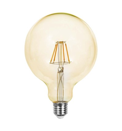 E27 12W G125 LED filament pære - Amber glass, 2200K, 1350lm, 300° lysspredning