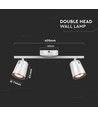 12W dobbel LED vegglampe - 3000K, hvit