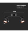 12W dobbelt LED vegglampe, sort - 1080lm, 4000K, IP20, justerbare hoder