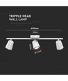 18W LED vegglampe - 4000K, hvit, 3 hoder