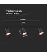18W sort LED vegglampe - 4000K, 3 hoder