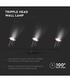 18W sort LED vegglampe - 4000K, 3 hoder