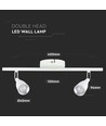 9W dobbel LED vegglampe - 3000K, hvit