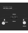 9W LED vegglampe, sort - 4000K, 840lm, IP20, dobbelt hode, innendørs, inkl. lyskilde