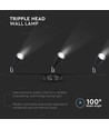 13,5W LED vegglampe, 3-hoder design - 4000K, sort, utendørs, IP65