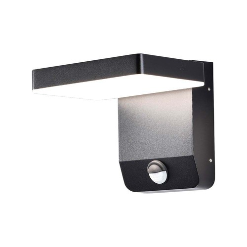 17W Vegglampe - LED med sensor, 3000K, svart hus, kvadratisk, IP65