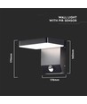 17W LED vegglampe med sensor, kvadratisk - IP65, sort, 2580lm, 3000K, PIR sensor