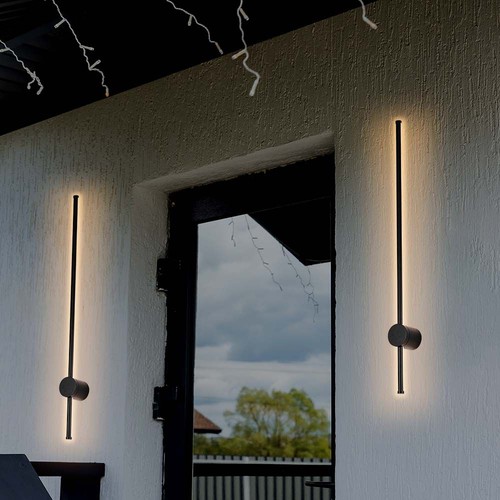 12W LED vegglampe, RA90 - IP65, sort, 1590lm, 3000K, 65cm høy