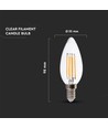 E14 5,5W LED filament kronepære - Dimbar, klar, varm hvit, 110lm/W