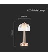 1W oppladbar LED bordlampe, French Gold - 3-i-1, 1800mAh batteri, IP20, 13,5x26,5cm