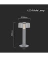 LED Bordlampe - 1800mAh Batteri, Ø150x300, 3000K, Grå, Hus