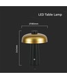 LED bordlampe - 1800mAh batteri Ø300x390 3i1 gull+sort hus