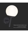 E27 utendørs vegglampe - Sort, IP44, opal kule, Ø20cm, uten lyskilde