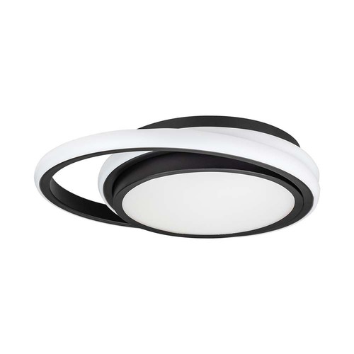 24W LED designer taklampe - Ø31cm, 4000K, sort, dobbelt sirkel design, IP20