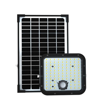 30W Solara LED lyskaster med solcelle - IP65, PIR sensor, 6400K, sort, LiFePO4 batteri