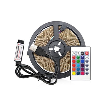 1 m. USB RGB LED strip for TV og PC - Inkl. controller og fjernkontroll, 60 LED per meter