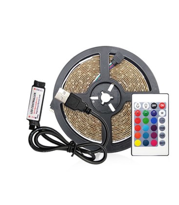 Restsalg: 3 m. USB RGB LED strip for TV og PC - Inkl. kontroller og fjernkontroll, 60 LED per meter