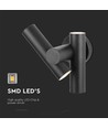6W vegglampe med 2-veis spot - Sort, IP44, 90° spredning, justerbar, inkl. lyskilde