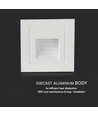 3W LED trappelys for innbygging - IP65, varm hvit, hvit kant, firkantet, 5,8x5,8 cm