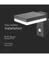 5,5W Solara vegglampe med sensor - Solcelle, PIR sensor, IP54, 3000K, sort, rektangulær