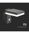 5,5W Solara vegglampe med sensor - Solcelle, PIR sensor, IP54, 3000K, sort, rektangulær