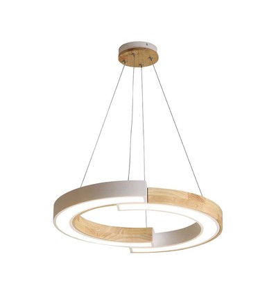 32W LED designer pendel - Ø43cm, hvit med tredetaljer, 3000K, 4000lm