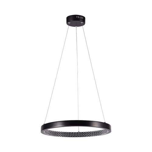 19W hengelampe - LED, 40cm, 3000K, krystall akryl, innvendig, svart, hus.