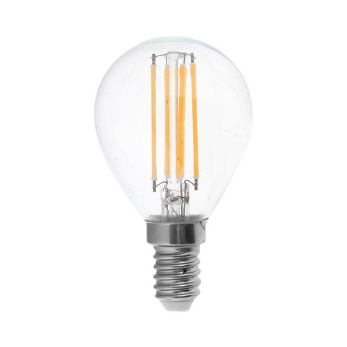 E14 6W LED kronepære - P45, filament, klart glass