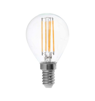 E14 6W LED kronepære - P45, filament, klart glass