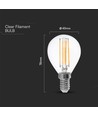 E14 6W LED kronepære - P45, filament, klart glass