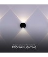 2W rund 2-veis vegglampe - IP54, sort, opp/ned lys, 3000K, inkl. lyskilde