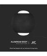 2W LED COB vegglampe, opp/ned lys - IP54, sort aluminium, 3000K, 4,2 x 4 cm