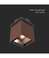 9W Solcelle vegglampe - IP65, 4000K, Corten, COB, PIR-sensor