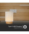 V-Tac oppladbar bordlampe - Touch dimbar, tre-finish, beige skjerm