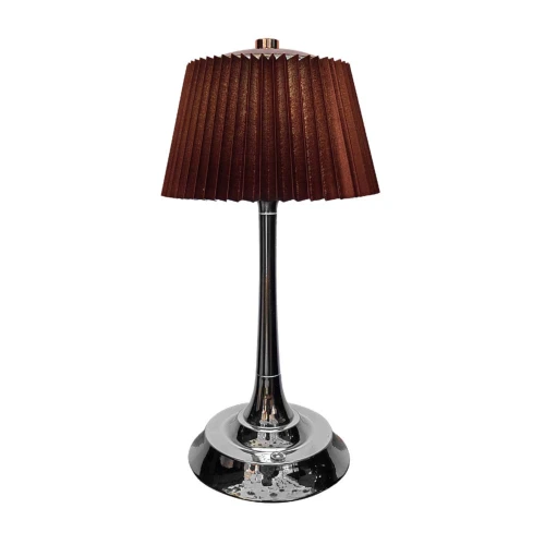 1,5W LED bordlampe, touch dimbar, brun skjerm - CCT, oppladbar, krom, inkl. batteri og USB-C