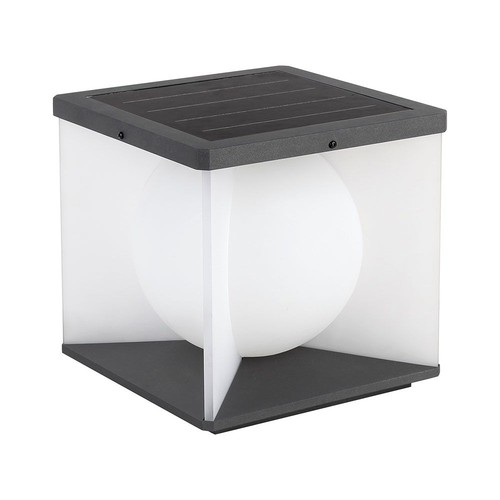 3W LED solcelle hagelampe, Cube - IP65, 3000K, varm hvit, sort/hvit, 20,5 x 20,5 cm