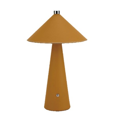 3W oppladbar LED bordlampe - Touch dimbar, 3-i-1 CCT, metall med lær, USB-C, gul