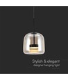 6W Designer LED pendel - 750lm, metall og glass, Ø23cm, høydejusterbar, inkl. lyskilde