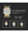 5W LED vegglampe med opp/ned lys - IP65 utendørs, grå, rund, 4000K, inkl. lyskilde