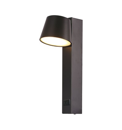 8W LED Vegglampe - 3000K, USB-funksjon, akryl, svart