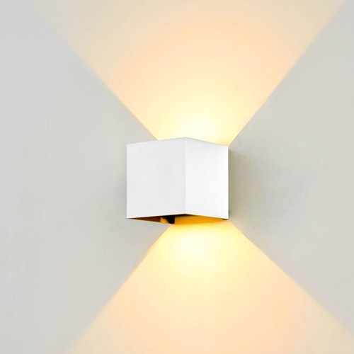 6W CUBIC vegglampe - IP65, hvit, firkantet, opp/ned, justerbar, inne/ute, inkl. lyskilde