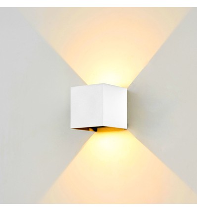 6W CUBIC vegglampe - IP65, hvit, firkantet, opp/ned, justerbar, inne/ute, inkl. lyskilde